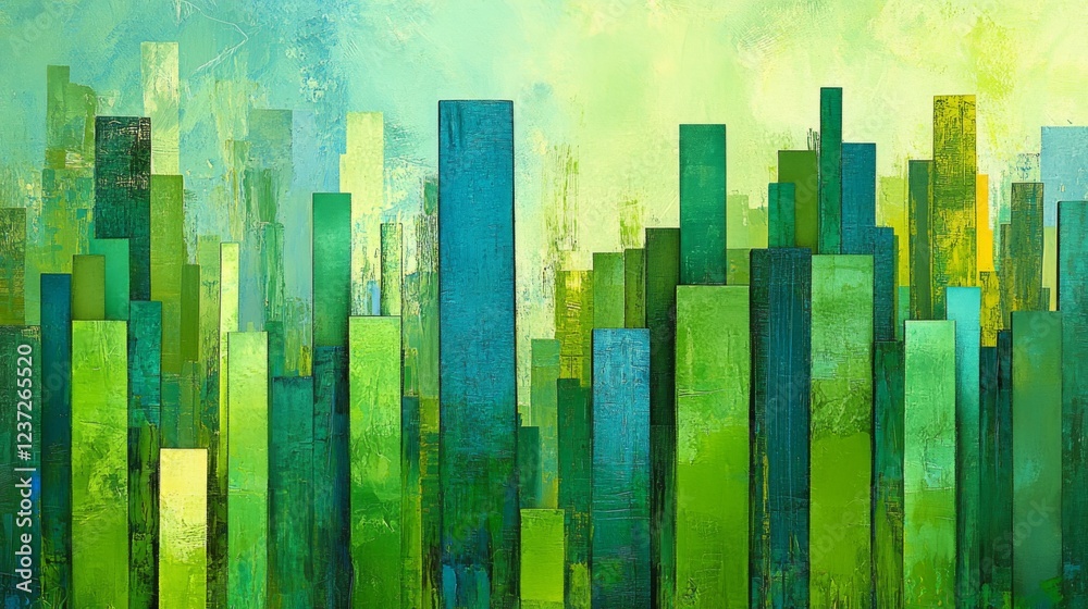Aufkleber A financial bar graph displayed on a desktop monitor with vibrant bars in shades of green and blue, showing upward progress in stock trading