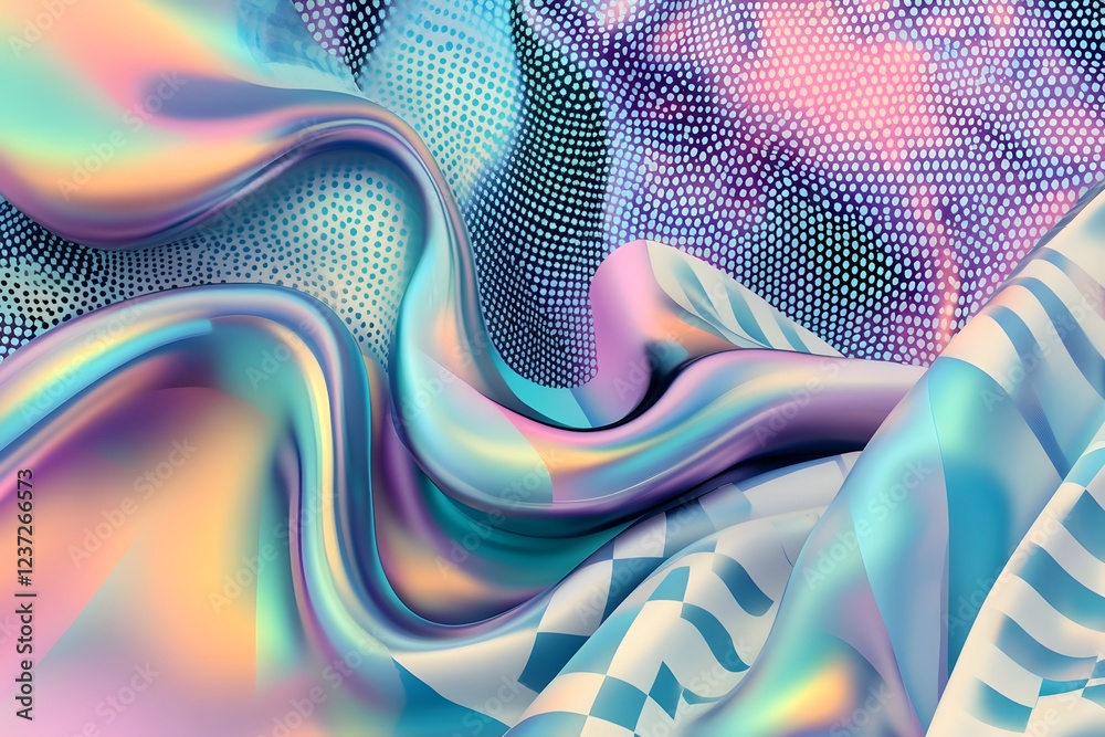Wall mural abstract iridescent waves flow dynamically
