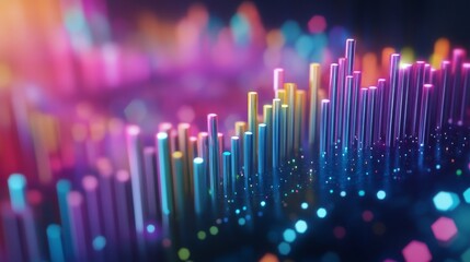 Obraz premium A high-tech D bar graph with sharp, colorful bars representing market performance, with soft lighting and digital effects highlighting the upward trend