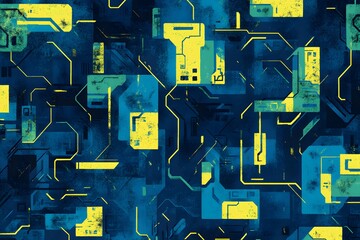 Abstract Geometric Circuit Designs in Blue and Yellow