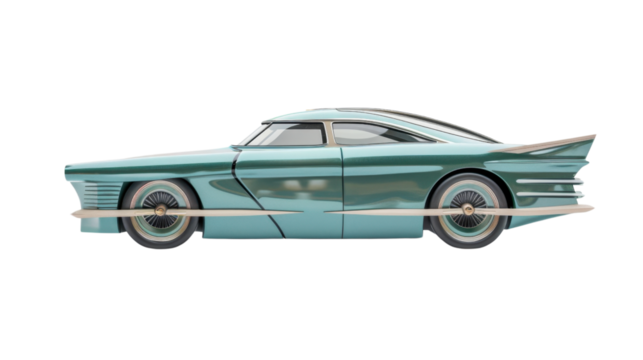 Turquoise retro-futuristic car isolated on transparent background with propellers
