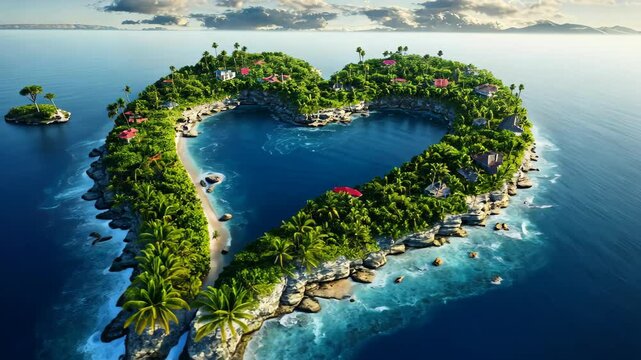 Heart-shaped island in the blue ocean, a unique and romantic isle concept, Ai Generated
