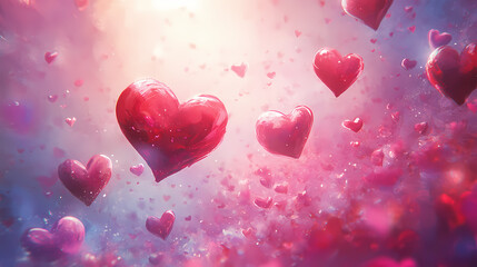 Whimsical hearts hover in the air, creating an ethereal atmosphere filled with love and fantasy. Euphoric Fantasy. Illustration