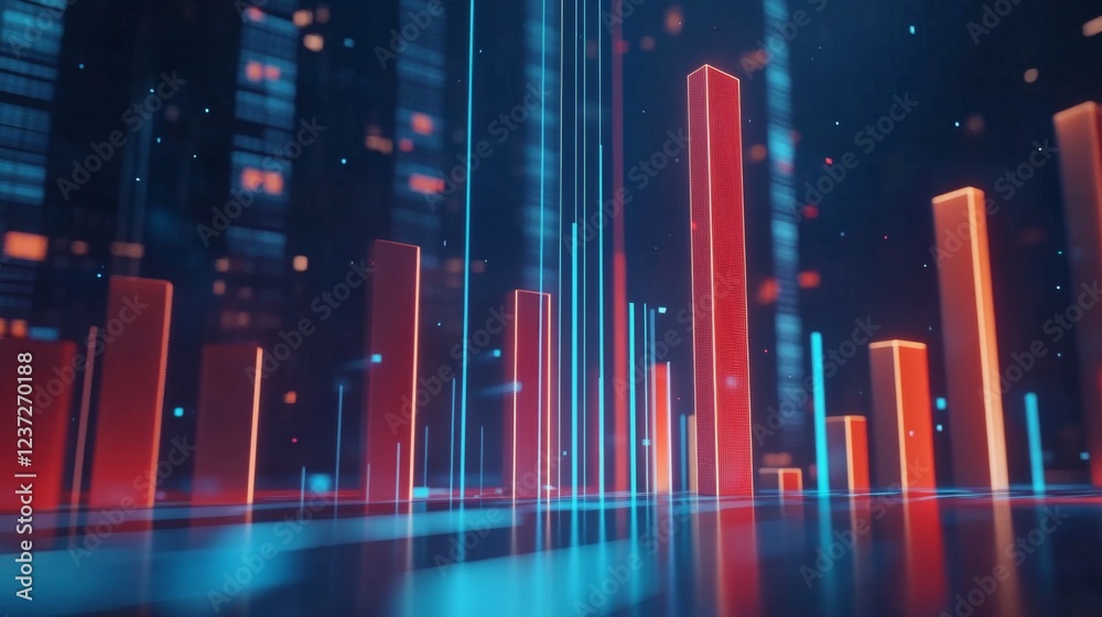Aufkleber a professional d bar graph with smooth, glossy bars in shades of red and blue, showing the increasin