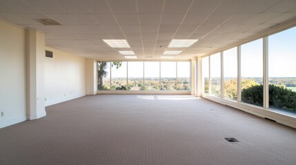 Obraz premium Empty office panoramic view, autumn landscape