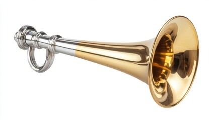 Vintage brass and silver bugle horn isolated on white background