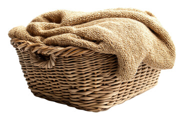 Obraz premium Cozy woven basket filled with warm blanket isolated on transparent background