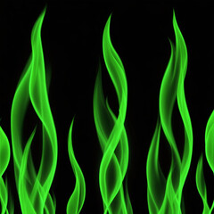 Fototapeta premium Green Flames on Black Background, Abstract Fire Pattern