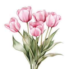 Fototapeta premium Watercolor bouquet with delicate pink tulip flowers