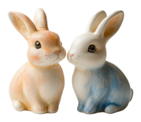 Charming decorative bunnies in pastel colors isolated on transparent background