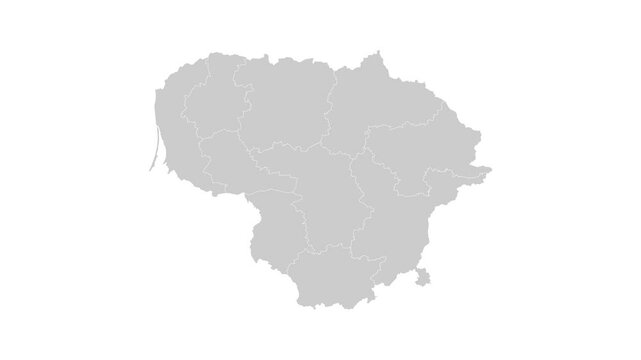 Lithuania map animation. Animation of Connecting all areas into a complete map of Lithuania with borders in the background with an alpha channel. Motion design.