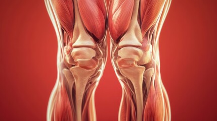 3D illustration of human knees with muscles and ligaments Anatomy of the human body.