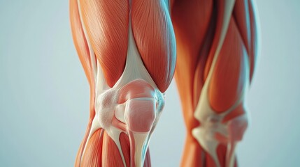 3D illustration of human knees with muscles and ligaments Anatomy of the human body.