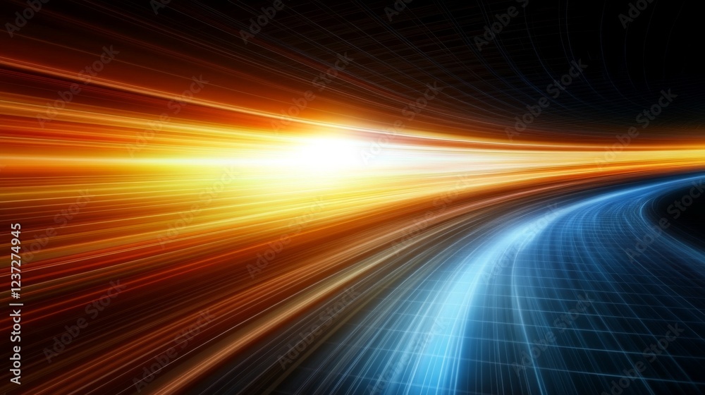 Fototapete a vibrant light streak speeding through a futuristic grid-like space, creating an illusion of rapid 