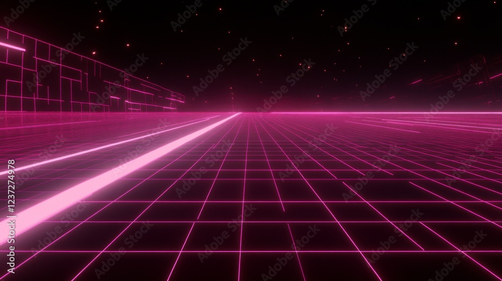Aufkleber A vibrant light streak speeding through a futuristic grid-like space, creating an illusion of rapid movement and light-speed travel through a digital landscape