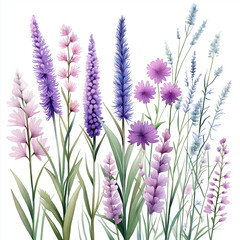 Naklejka premium Watercolor botanical illustration of liatris, dense arrangement, high resolution on white background