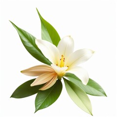 Obraz premium Isolated Vanilla Flower with Pods and Leaves on white Background