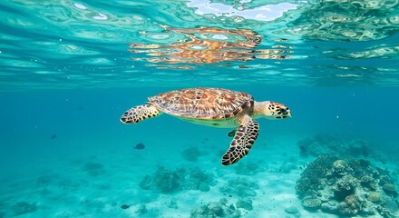 Obraz premium Hawksbill Sea Turtle in Indian ocean