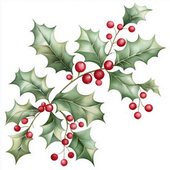 Fototapeta premium Watercolor botanical illustration of holly flowers, dense arrangement, high resolution on white background