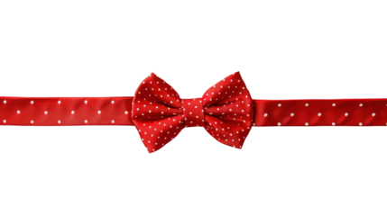 Red bow tie with white polka dots on transparent background