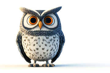 Naklejka premium owl on a white background, owl on a blank white background, a owl, owl, cute owl, white background, copy space for add text, 3d rendering, 3d, vector, AI generative