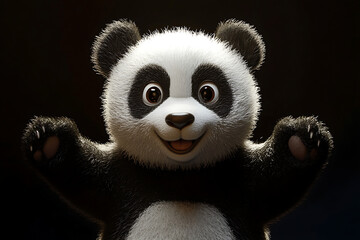 Fototapeta premium panda on a black background, panda on a blank black background, a panda, panda, cute panda, black background, copy space for add text, 3d rendering, 3d, vector, AI generative