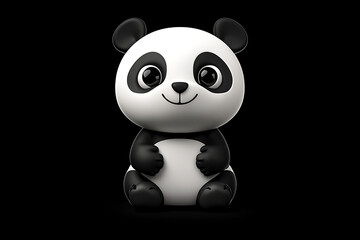 Naklejka premium panda on a black background, panda on a blank black background, a panda, panda, cute panda, black background, copy space for add text, 3d rendering, 3d, vector, AI generative