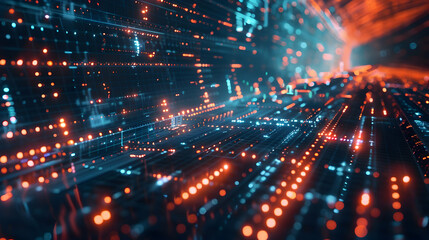 Abstract digital landscape with glowing data streams and vibrant colors.