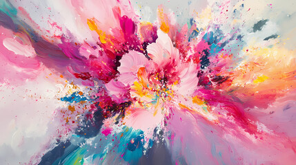 Fototapeta premium Vibrant pink, crimson, rainbow, smoke, and explosion colors of paint. Floral Explosion. Illustration