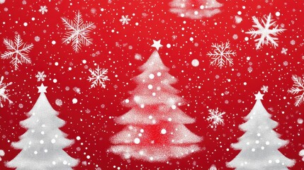 Festive christmas tree pattern with snowflakes on bright red background