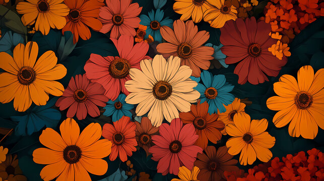 maximalism wallpaper flat design, top view, floral explosion theme, animation, vivid. Floral Explosion. Illustration