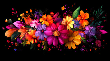 Obraz premium A vibrant explosion of abstract floral artistry. Floral Explosion. Illustration