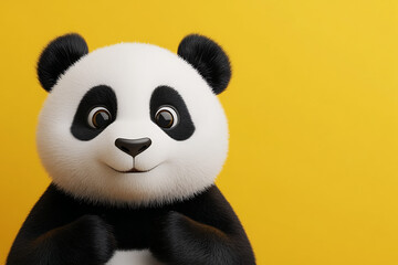 panda on a yellow background, panda on a blank yellow background, a panda, panda, cute panda, yellow background, copy space for add text, 3d rendering, 3d, vector, AI generative