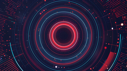 Fototapeta premium Abstract digital design featuring concentric circles and vibrant lines in red and blue.