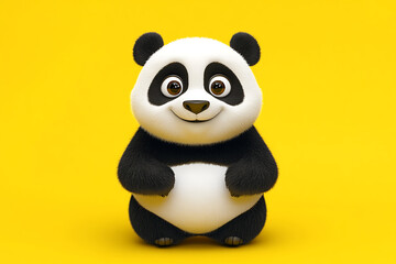 panda on a yellow background, panda on a blank yellow background, a panda, panda, cute panda, yellow background, copy space for add text, 3d rendering, 3d, vector, AI generative