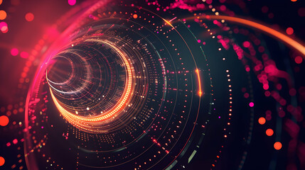 Obraz premium Abstract digital tunnel with glowing lines and particles, suggesting depth and motion.