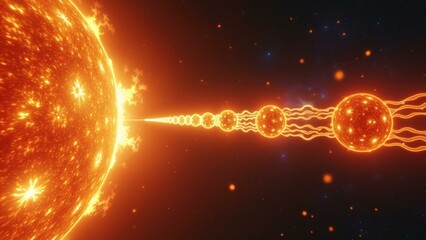 A vibrant, swirling depiction of solar activity, with plasma waves and magnetic fields.