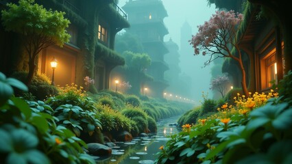 green forest in the night