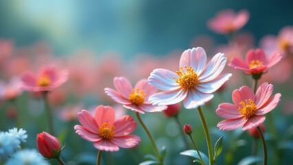 Obraz premium A surreal scene of flowers blooming within cryogenic servers, surrounded by crystalline structures.