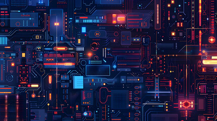 Abstract digital circuit design with vibrant colors and intricate patterns.