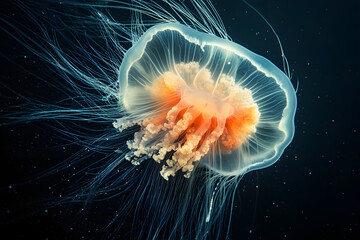 Obraz premium Jellyfish in ocean illustration, underwater life, ocean life, mystical jellyfish 