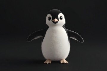 Naklejka premium penguin on a black background, penguin on a blank black background, a penguin, penguin, cute penguin, black background, copy space for add text, 3d rendering, 3d, vector, AI generative
