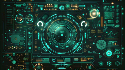 Fototapeta premium A futuristic digital interface with glowing elements and data displays.