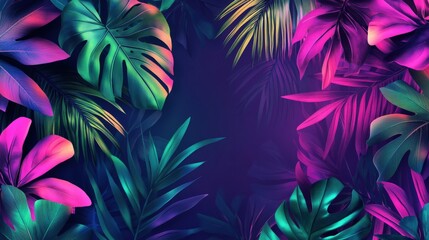 Vibrant Tropical Leaves Neon Colors Background