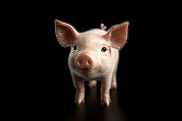 Fototapeta premium pig on a black background, pig on a blank black background, a pig, pig, cute pig, black background, copy space for add text, 3d rendering, 3d, vector, AI generative