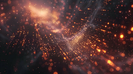 Obraz premium Abstract visualization of glowing particles in a cosmic-like space.