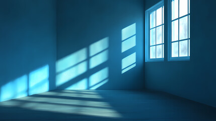 Obraz premium 3d rendering of a blue neon light background with an empty room interior. Luminous Shadows. Illustration