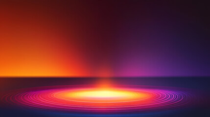 Fantasy abstract colorful background featuring lines with a red to orange to purple gradient and a circular light effect at the bottom center. Luminous Shadows. Illustration