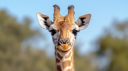Obraz premium Baby giraffe portrait, African savanna, blurred background, wildlife photography
