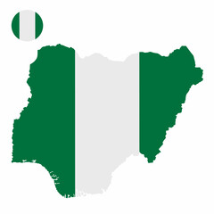 Vector set of Nigeria high detailed map flag and national flag round badge isolated on white background.